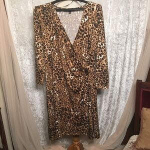 Glamour Leopard Print Wrap Dress w/Gold Metal Hardware Sz 16